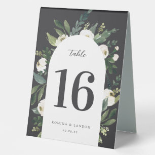 White Peony Watercolor Floral Wedding Tischnummer Tischaufsteller