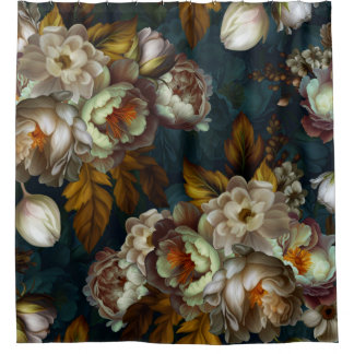 White Peonys Vintag Midnight Goth Garden Duschvorhang