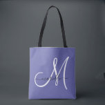White Periwinkle Tasche<br><div class="desc">Ein stilvolles,  modernes Schwarz-Weiß-Script-Monogramm auf einem trendigen periwinkle Hintergrund-Serviertablett. Modern und elegant.</div>