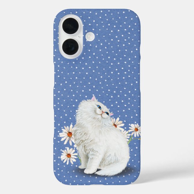 White Persian cat on blue Case-Mate iPhone Case (Rückseite)