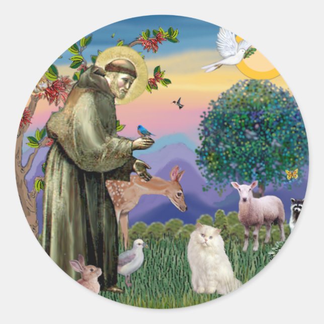 White Persian Cat - Saint Francis Runder Aufkleber (Vorderseite)