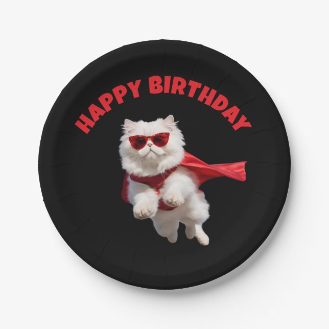 White Persian Cat Superhero Pappteller (Vorderseite)