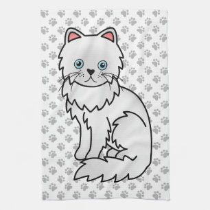White Persian Niedlich Cartoon Cat Illustration Geschirrtuch