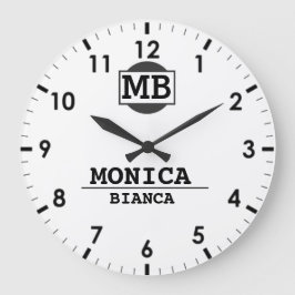 White Personalized Custom Monogram Minimalist Große Wanduhr
