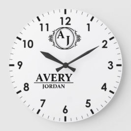 White Personalized Monogram Custom Elegant Große Wanduhr