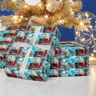 White Pet Ferret in Weihnachtsmannmütze  Geschenkpapier