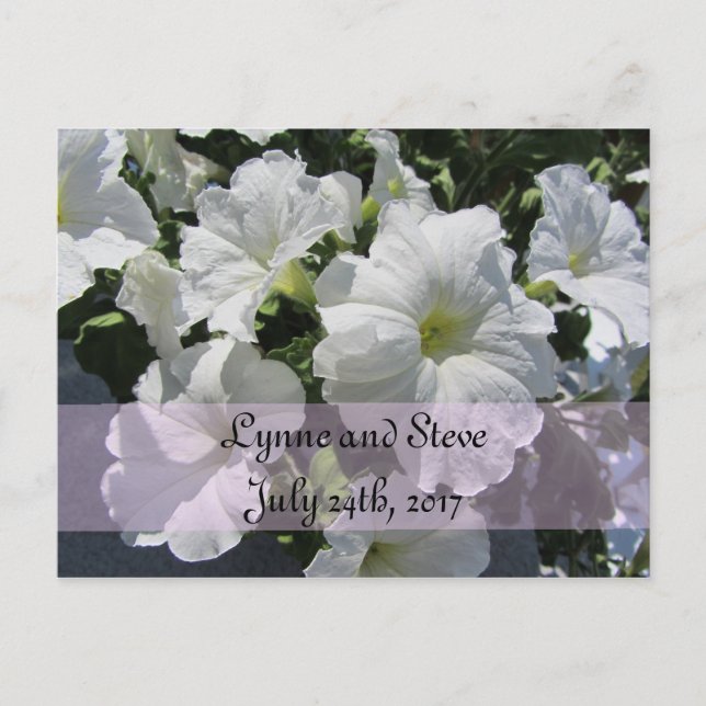White Petunia Save the Date Ankündigungspostkarte (Vorderseite)