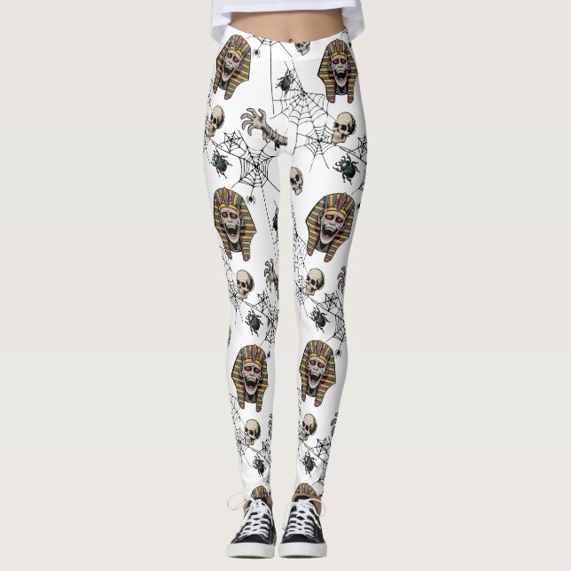 🤍 White Pharaoh Mummy Halloween T-Shirt 🎃 👑 Leggings (Vorderseite)