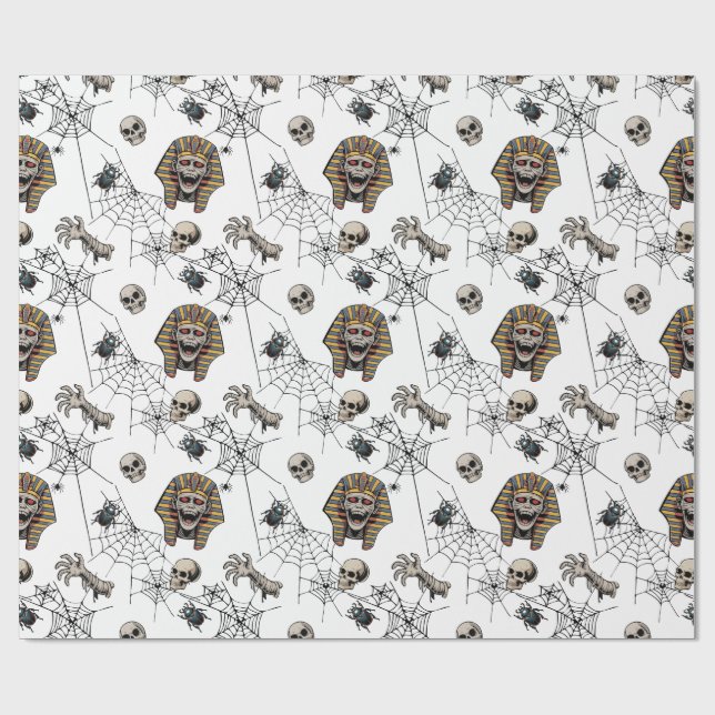 🤍 White Pharaoh Mummy Wrapping Paper 🎃 👑 Geschenkpapier (Flach)