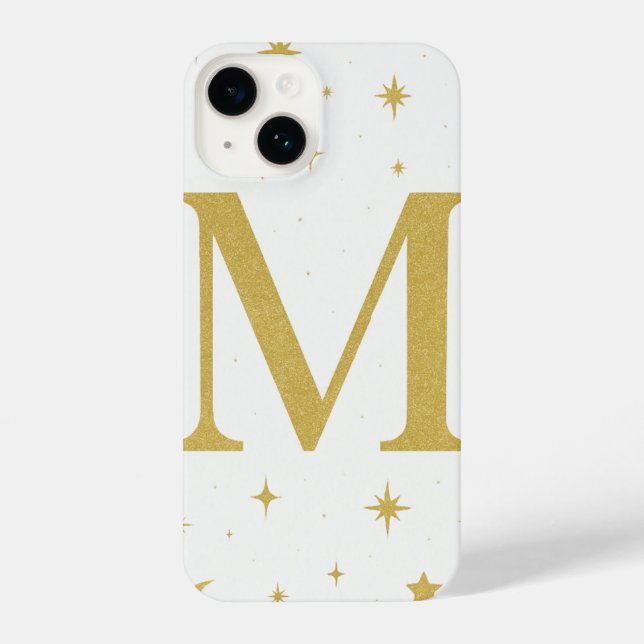 ⭐ White Phone Case with Big Yellow “M” & Stars iPhone 14 Hülle (Rückseite)