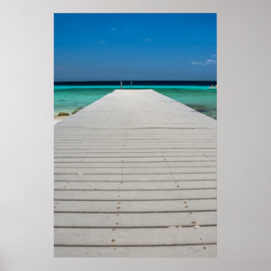 White Pier, Sand Beach, Blue Ocean Poster