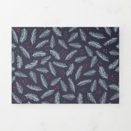 White Pine Boughers Feathers Holly Berries Weihnac Dreifach Gefaltete Urlaubskarte
