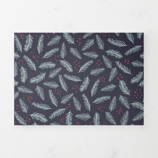 White Pine Boughers Feathers Holly Berries Weihnac Dreifach Gefaltete Urlaubskarte (Cover)