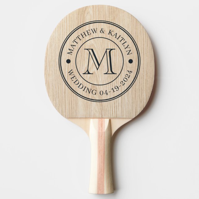 White Pine Wedding Monogram Tischtennis Schläger (Vorderseite)