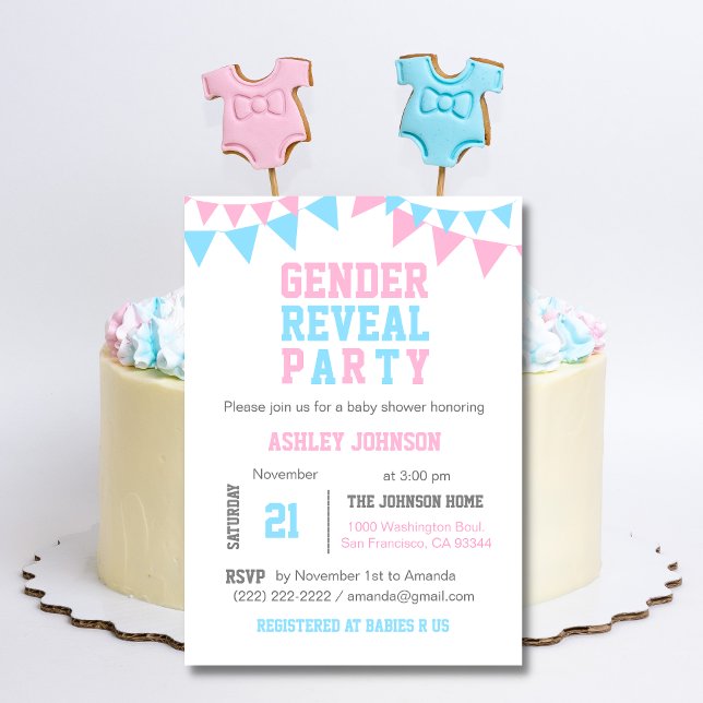 White Pink Blue GENDER REVEAL PARTY Baby Dusche Einladung (Von Creator hochgeladen)