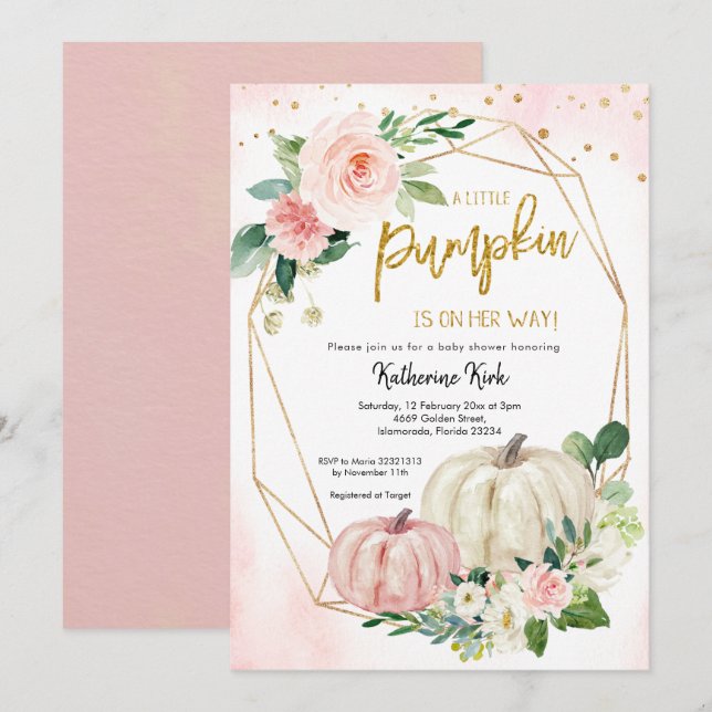 White Pink Blush Pumpkin ist auf dem Weg Einladung (Vorne/Hinten)
