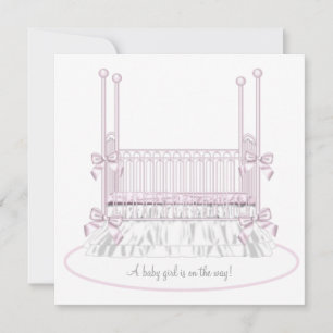 White Pink Crib Girl Babydusche Einladung