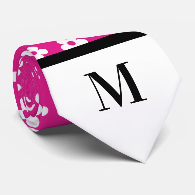 White & Pink Daisies Monogramed Necktie Krawatte (Gerollt)