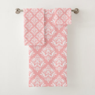 White & Pink Floral Damasks Pattern Badhandtuch Set