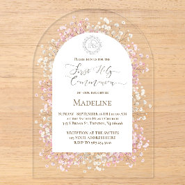 white pink flowers First Holy Communion Acryleinladungen