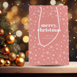 White Pink Frohe Weihnachten Snowflake Muster Mittlere Geschenktüte