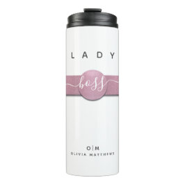 White Pink Glitzer Girly Monogram Boss Script Thermosbecher