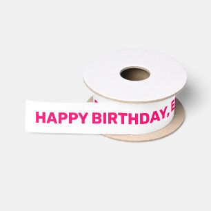 White Pink Happy Geburtsname Personalisiert Satinband