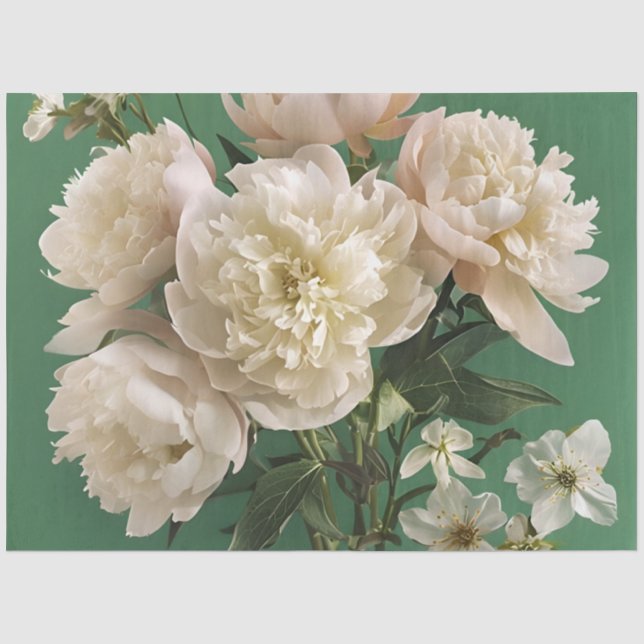  White/ Pink Peonies With Spring Flowers Decoupage Seidenpapier (Vorderseite)