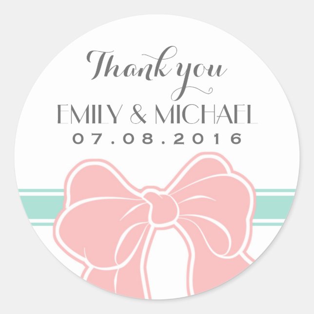 White Pink Ribbon Bow Hochzeit Dankeschön Sticker (Vorderseite)