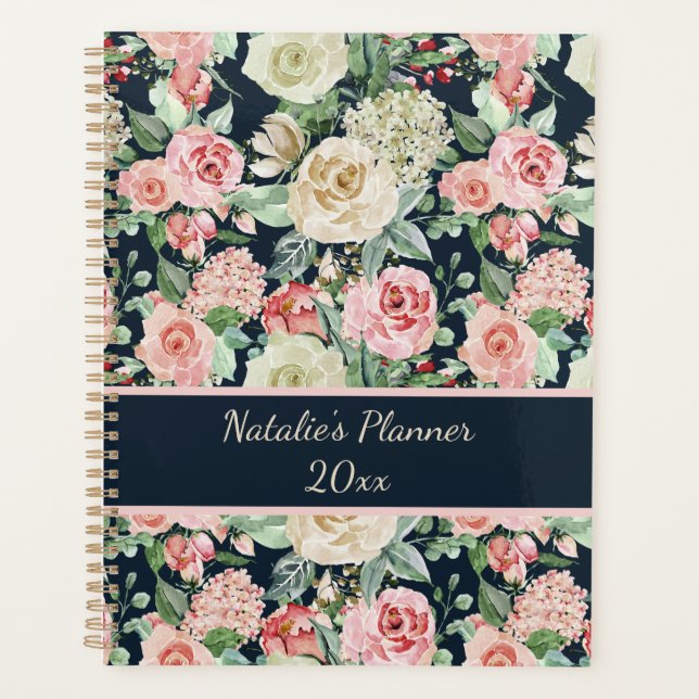 White & Pink Roses with Quote Personalized Planner (Devant)