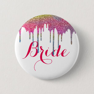 White Pink Script Wedding Bride Button