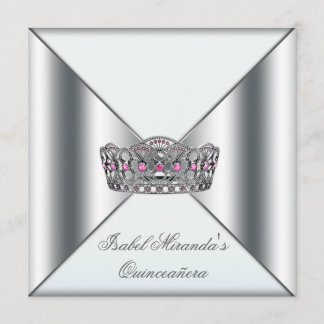 White Pink Silver Tiara Quinceanera 15. Party Einladung