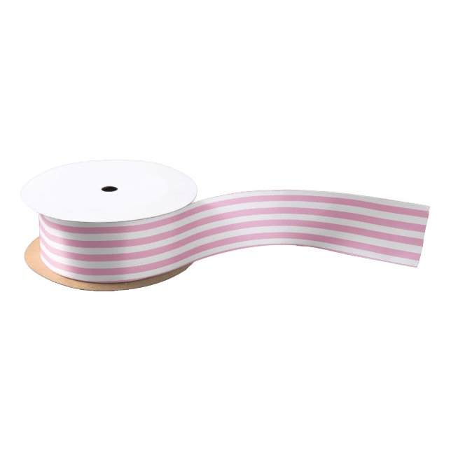 White & Pink Stripes Geometric Pattern Satinband (Spule)