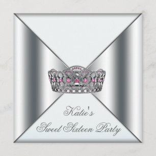 White Pink Tiara White Sweet 16 Party Einladung