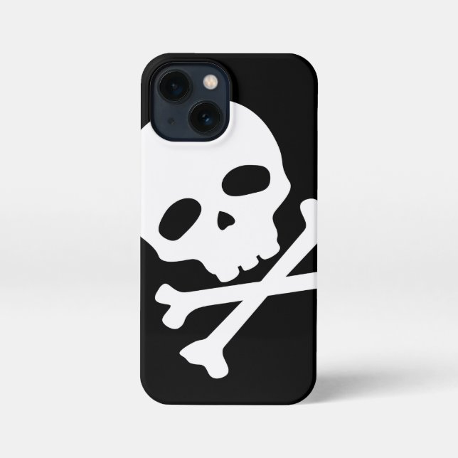 White Pirate Skull auf schwarzem Hintergrund iPhone 13 Mini Hülle (Rückseite)