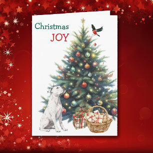 White Pit Bull, Bullfinch und Holiday Tree Card Feiertagskarte