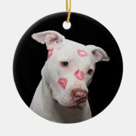 White Pit Bull mit Kisses Keramik Ornament