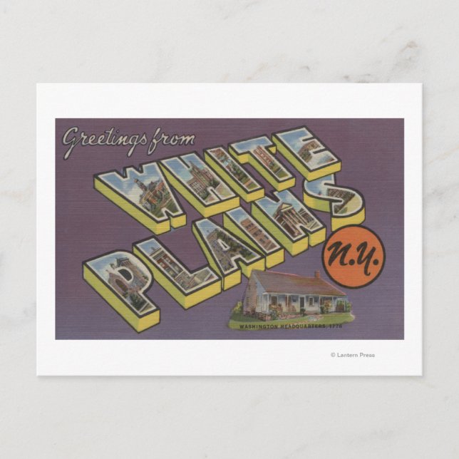 White Plains, New York - Große Briefmarkenszenen Postkarte (Vorderseite)