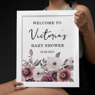 White Plum Floral Begrüßungswaage Baby Dusche Poster
