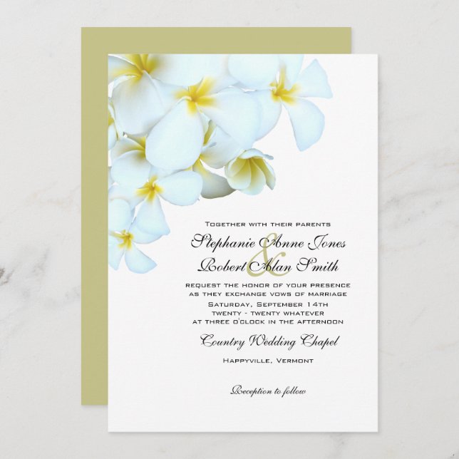 White Plumeria Beach Wedding Invitations (Devant / Derrière)