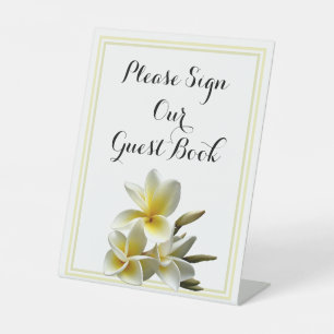 White Plumeria Table Sign Our Guest Book Sockelschild