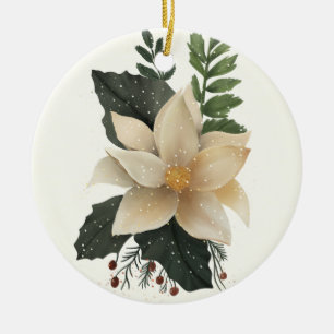 White Poinsettia Blume Snowy Frohe Weihnachten Keramik Ornament