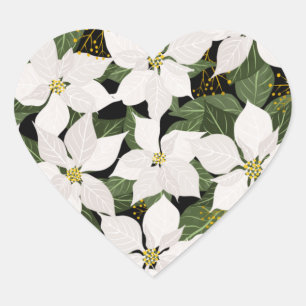 White Poinsettia Christmas Floral Herz-Aufkleber