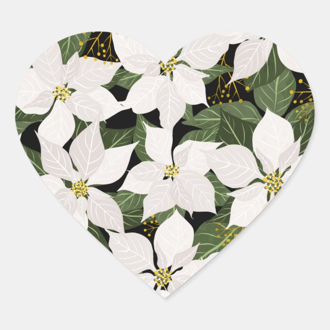 White Poinsettia Christmas Floral Herz-Aufkleber (Vorderseite)