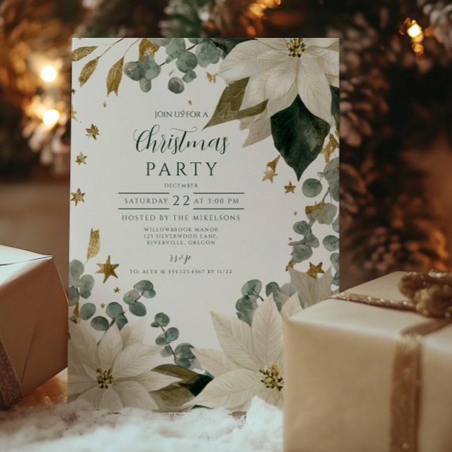 White Poinsettia Holiday Party Einladung (Von Creator hochgeladen)