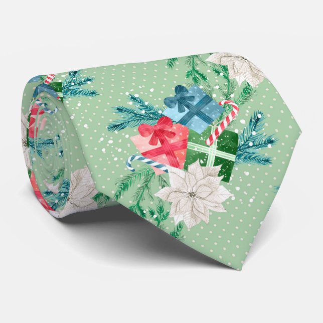 White Poinsettia und Geschenkboxen Krawatte (Gerollt)