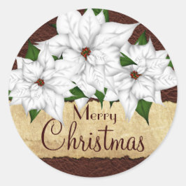 White Poinsettia Weihnachtsfeiertag Runder Aufkleber