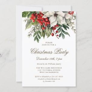 White Poinsettia Winter Berries Weihnachtsfest Par Einladung