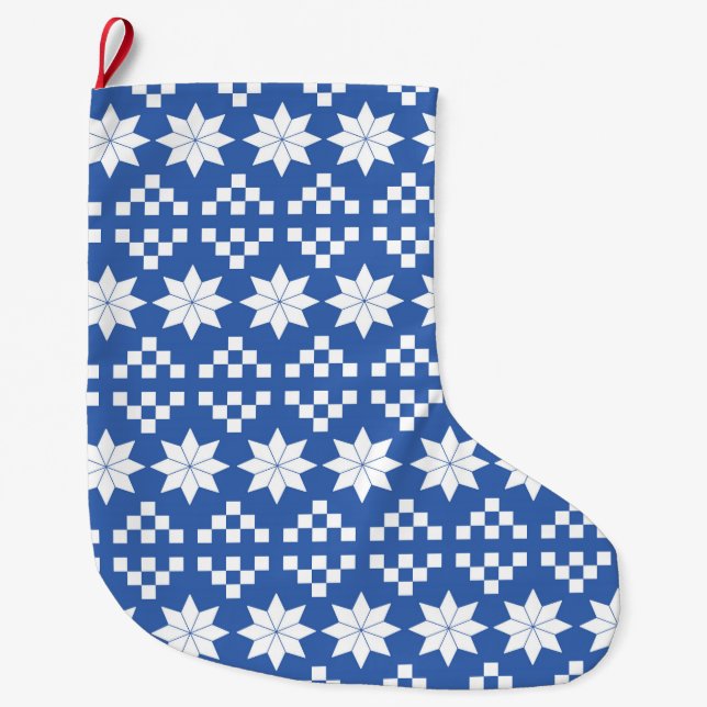 White Poinsettias auf Blue Christmas Strumpf Großer Weihnachtsstrumpf (Vorderseite)