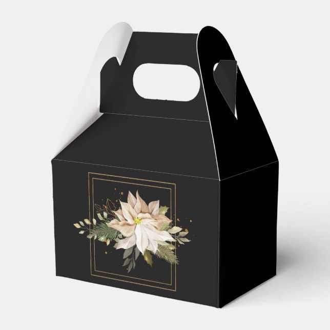 White Poinsettias & Imitate Gold Glitzer Blätter Geschenkschachtel (Vorderseite)